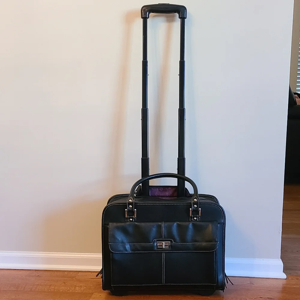 SAMSONITE WOMEN'S MOBILE OFFICE Black Faux Leather with purple interior travel - Picture 11 of 11